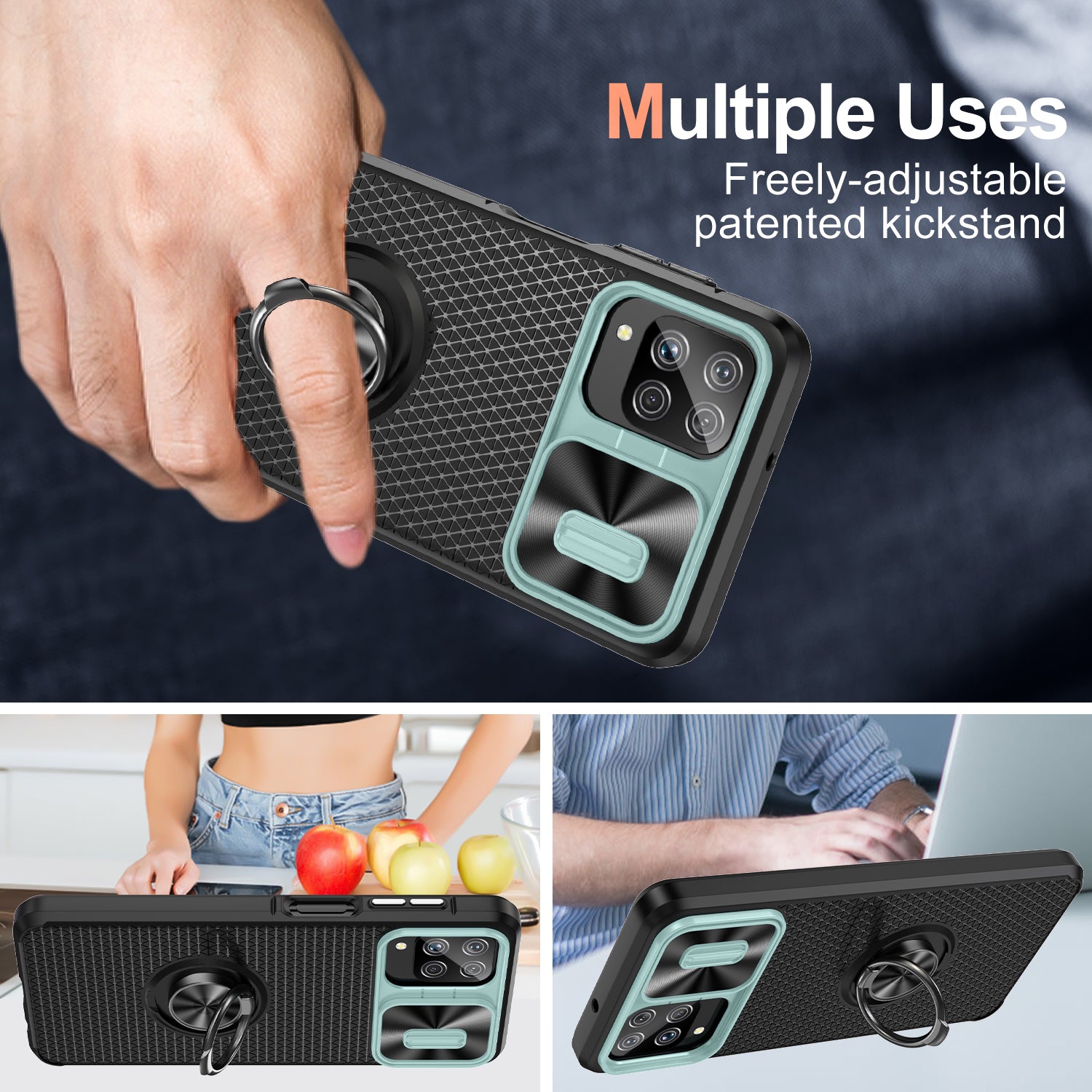 For Samsung Galaxy A12 PC TPU Phone Case Slide Camera Protection Back Cover with Ring Kickstand For Samsung Galaxy A12 PC TPU Phone Case Slide Camera Protection Back Cover with Ring Kickstand